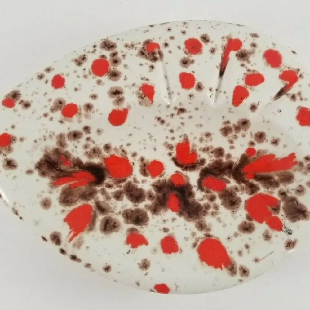 Vintage Ashtray Atomic Boomerang Mid Century Splatter Drip Glaze Ceramic